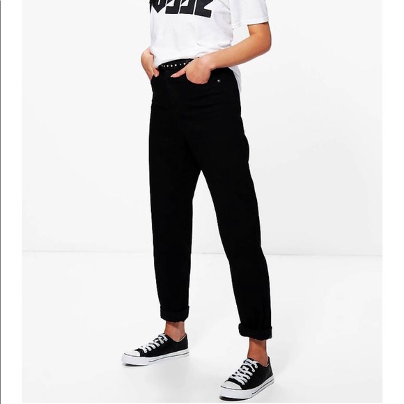 NWT High Rise Roll Hem Mom Black Denim Jeans 10 - Picture 3 of 3